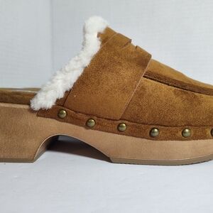 Natural Reflections Brown Suede Mules with Faux Fur